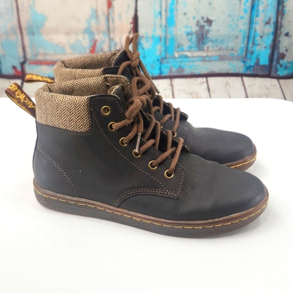Dr. Martens Maelly Brown Leather Herringbone Padded Collar Boot - Picture 2 of 7